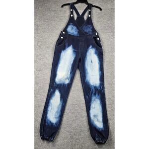 Curtain Call Costumes Acid Wash Denim Overalls Blue Bleached Jogger Cuffs